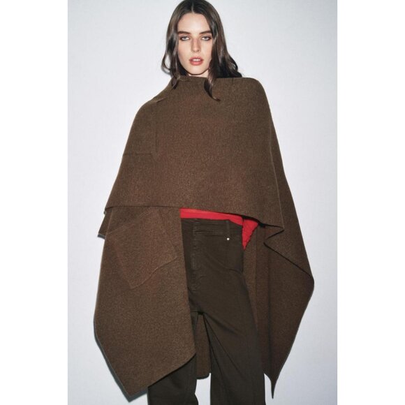 ZARA LONG KNIT CAPE - Picture 1 of 9